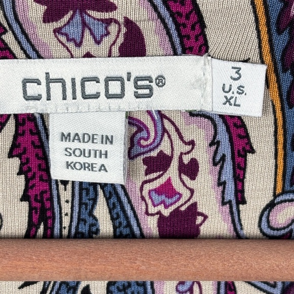 Chico's Womens Touch of Cool ¾ Sleeve Paisley T Shirt Sz 3 = US XL Boho Office - Picture 8 of 14